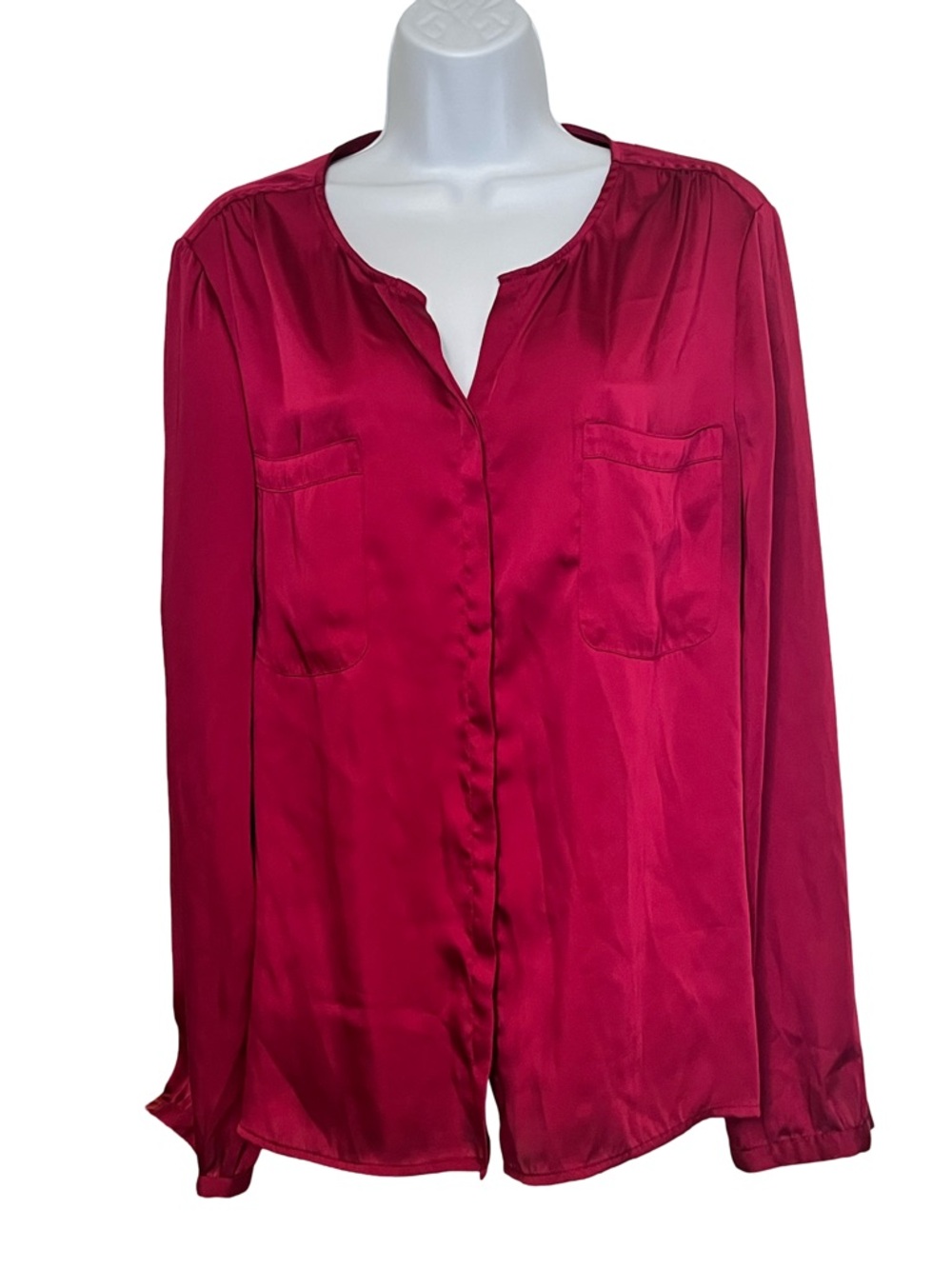 Liz Claiborne Satin Long-Sleeve Blouse in Berry